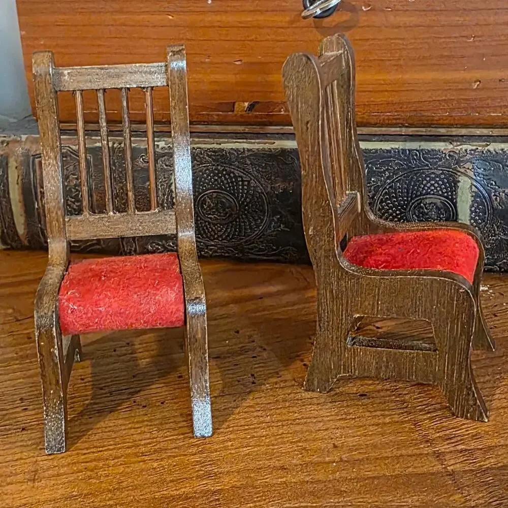 Set of 2 Vtg 1980's Dark Wood Red Seat Miniature 1:12 Scale Dining Room Chair